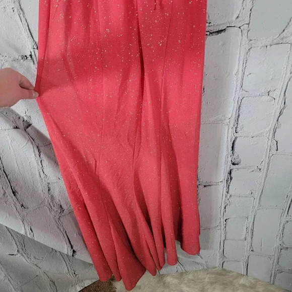 Masquerade Juniors 9/10 Coral Asymetrical‎ Hi Low Sparkle Spaghetti Strap Dress - Picture 5 of 9